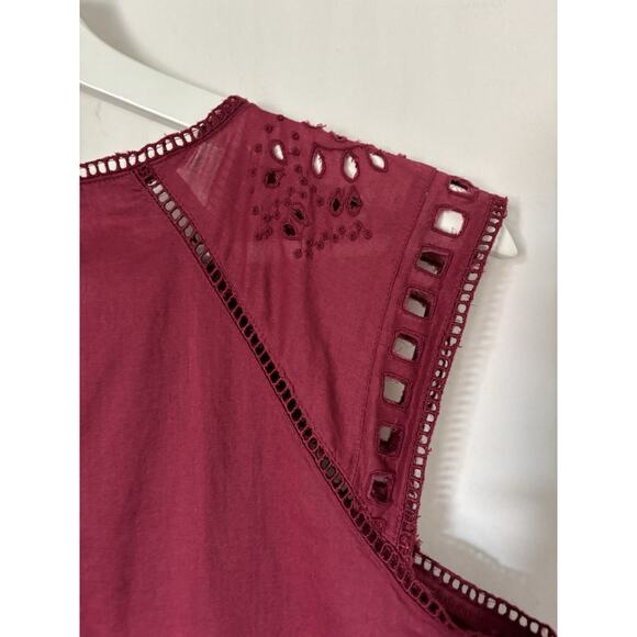 LOFT Ann Taylor Dress Small Petite Burgundy Mini Sleeveless Embroidered Boho - Picture 3 of 11